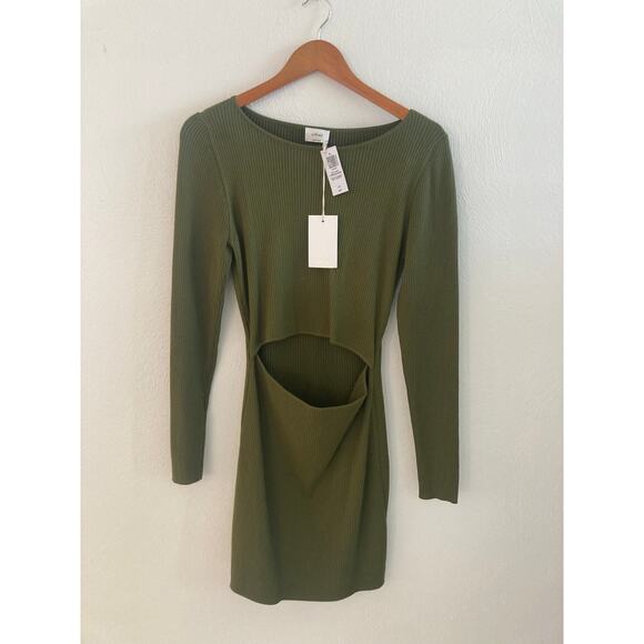 NWT Aritzia Wilfred Cut out Long Sleeve Bodycon Knit Dress L in Grotto Green - Picture 2 of 4